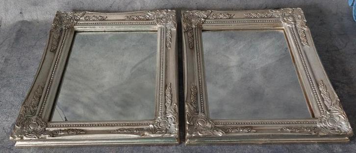 2 zilverkleurige wandspiegels [5762]  [HuWoSp], Huis en Inrichting, Woonaccessoires | Spiegels, Gebruikt, Minder dan 50 cm, Minder dan 100 cm