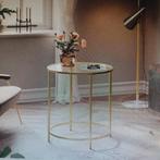 bijzet of salon tafel goud/glas  valencia loods 5, Huis en Inrichting, Tafels | Bijzettafels, Minder dan 55 cm, Rond, Glas, Ophalen