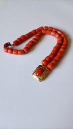 Antieke 2 rijgs Armband Bloedkoraal en Gouden Slot, 14 krt, Sieraden, Tassen en Uiterlijk, Antieke sieraden, Verzenden, Goud, Armband