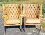 2 stijlvolle Chesterfield fauteuils leer + BEZORGING GRATIS, Gebruikt, ., Chesterfield, Ophalen of Verzenden