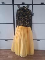 Gele galajurk met zwarte kanten top, Ophalen, Galajurk, Geel, Maat 42/44 (L)