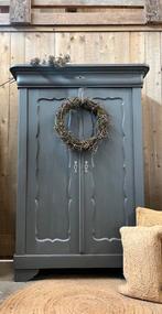 Grijze Biedermeier meidenkast - met liefde gerestaureerd, Ophalen, 100 tot 150 cm, Zo goed als nieuw, 150 tot 200 cm