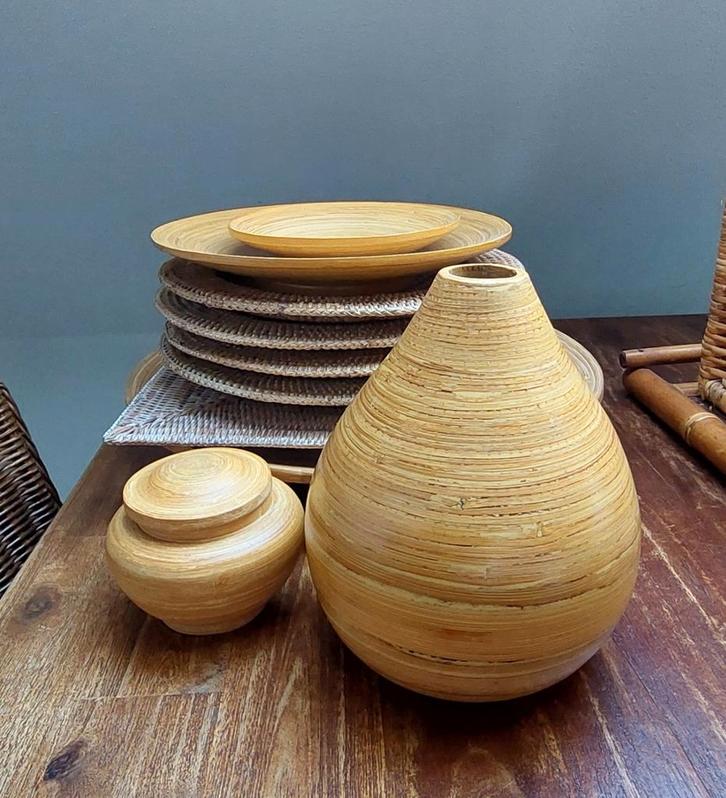 Bamboe, rotan, onderbord, schaal, vaas., Huis en Inrichting, Woonaccessoires | Overige, Ophalen of Verzenden