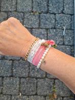 Setje van 4 armbandjes parel goud koraal elastiek 1 euro nie, Wit, Nieuw, Ophalen of Verzenden, Elastiek
