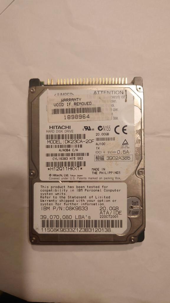 Hitachi 20GB 2,5" IDE laptop harddisk, Computers en Software, Harde schijven, Gebruikt, Laptop, Intern, HDD, IDE, Ophalen of Verzenden