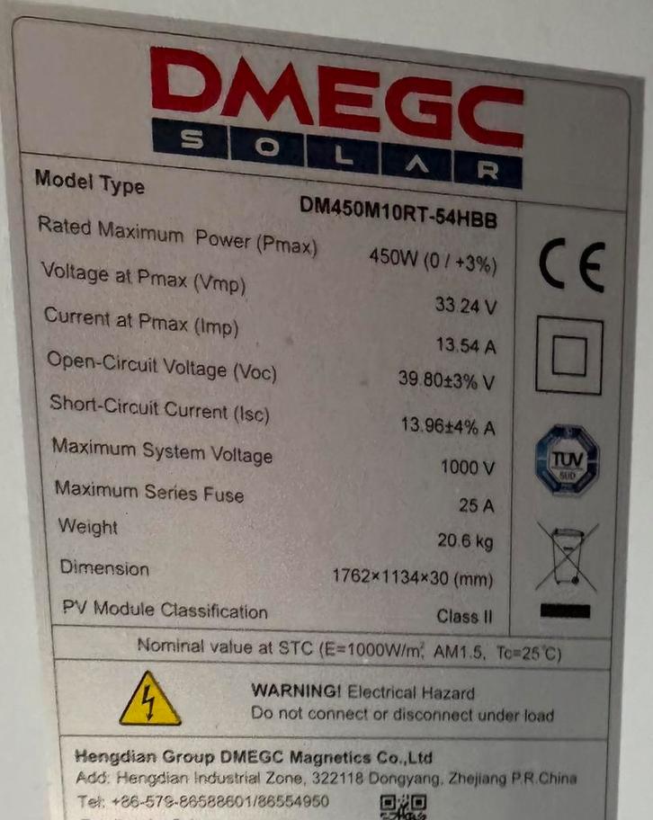 Dmegc 450wp zonnepaneel met compleet flatfix onderstel, Doe-het-zelf en Verbouw, Overige Doe-het-zelf en Verbouw, Zo goed als nieuw