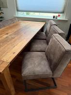 Zaragoza eetkamer set, bruin microleer (bank en 3 stoelen ), Ophalen, Zo goed als nieuw, 4 tot 6 stoelen