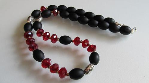 Oorbellen Nischa glas-kristalglas-kralen verzilverd, Sieraden, Tassen en Uiterlijk, Kettingen, Nieuw, Zilver, Rood, Met kristal