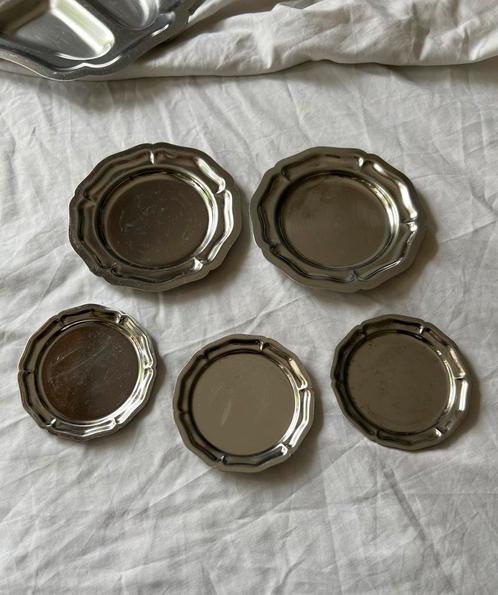 Set van 5 vintage Franse RVS serveerschaaltjes Ø15 en Ø10 cm, Huis en Inrichting, Keuken | Servies, Gebruikt, Schaal of Schalen