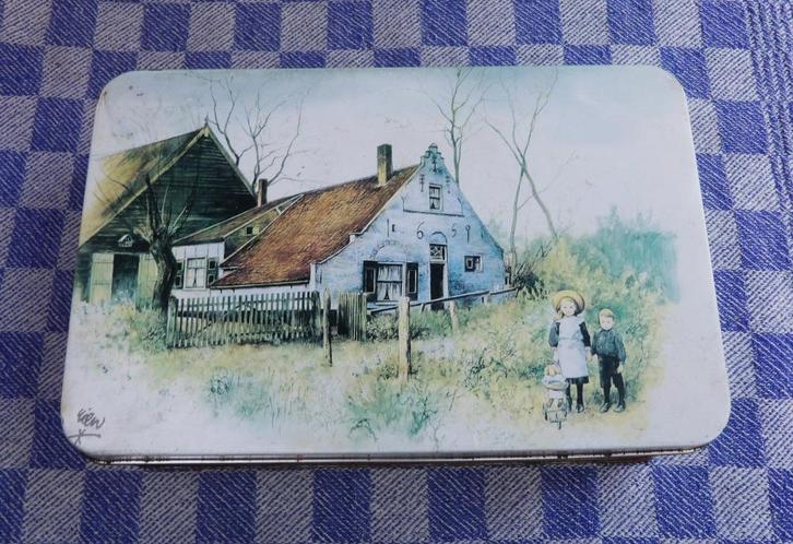 brocant blik/ voorraaddoos/ koekjesblik Boerderij, Verzamelen, Blikken, Gebruikt, Overige, Overige merken, Ophalen of Verzenden