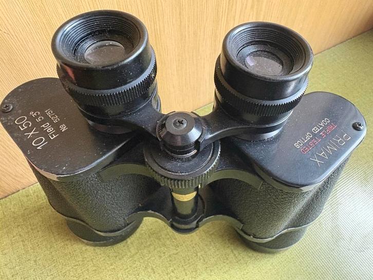 Primax 10x50 dakkant verrekijker met etui leder, Audio, Tv en Foto, Optische apparatuur | Verrekijkers, Zo goed als nieuw, Verzenden