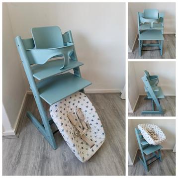 Stokke Tripp Trapp aqua blue+babyset, newbornset, extra hoes beschikbaar voor biedingen