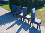 Vier grijze eetkamerstoelen, Huis en Inrichting, Stoelen, Hout, Gebruikt, Ophalen of Verzenden, Vier