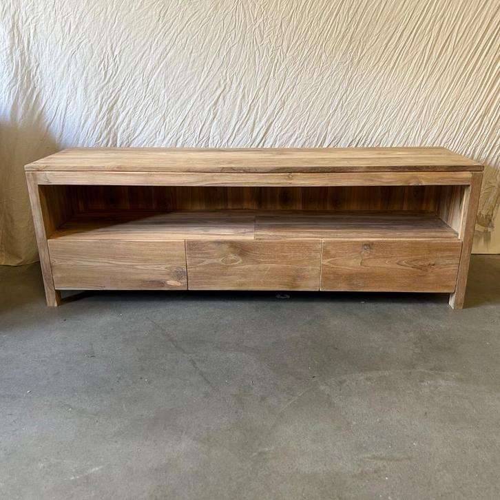 TV meubel - teakhout - 160 cm breed - 3 lades -TTM Wonen, Huis en Inrichting, Kasten | Televisiemeubels, Nieuw, Minder dan 100 cm