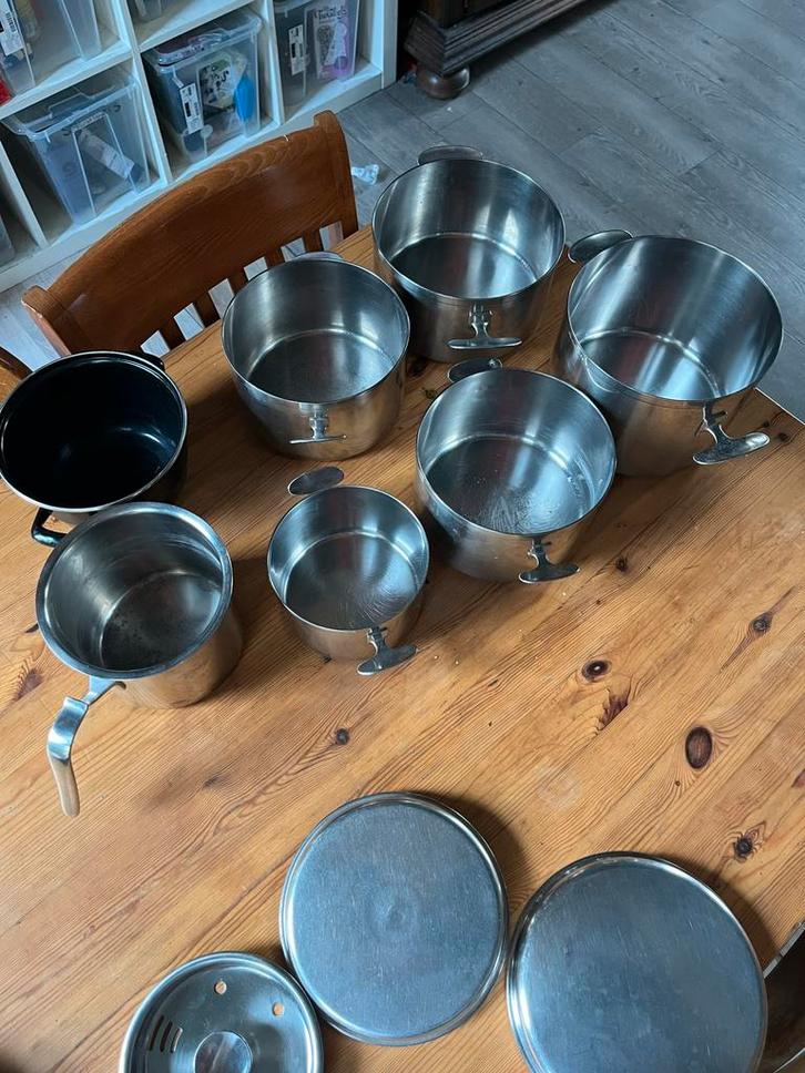 Pannenset (niet inductie), Huis en Inrichting, Keuken | Potten en Pannen, Gebruikt, Pannenset, Rvs, Keramische plaat, Ophalen