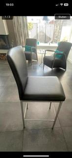 2 leren barkrukken RVS, Ophalen, Gebruikt, 60 tot 90 cm, Metaal