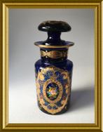 Oude handgeschilderde kobaltblauwe glazen fles, Antiek en Kunst, Antiek | Glas en Kristal, Ophalen of Verzenden