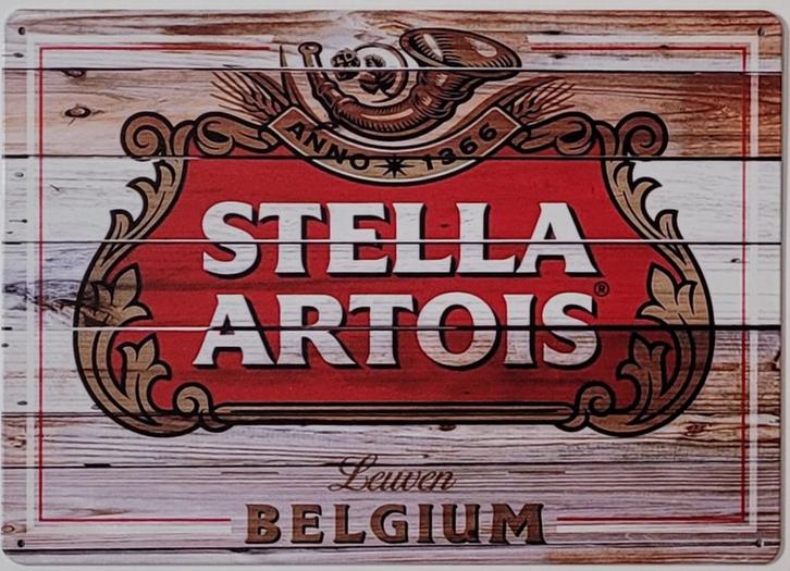 Stella Artois Belgium bier reclamebord van metaal wandbord, Verzamelen, Biermerken, Nieuw, Reclamebord, Plaat of Schild, Overige merken