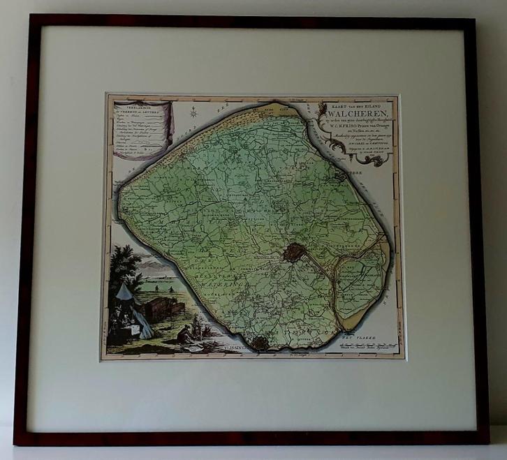 RARE! Grote Kaart Walcheren Middelburg Zeeland Gesigneerd!, Antiek en Kunst, Kunst | Etsen en Gravures, Verzenden