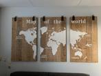 Houten wereldkaart - 3-delig wandpaneel, Huis en Inrichting, Ophalen, Zo goed als nieuw, Schilderij