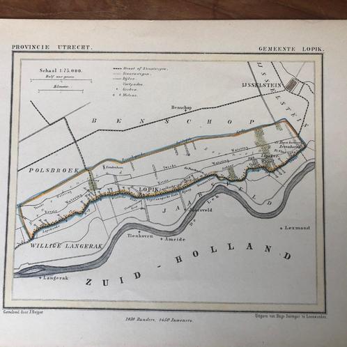 15 / Kuyper kaart Utrecht van Lopik Litho uit 1865, Antiek en Kunst, Kunst | Litho's en Zeefdrukken, Ophalen of Verzenden