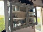 Bijzonder blauw grijs keuken vitrine kastje- Tante Jo, Antiek en Kunst, Antiek | Woonaccessoires, Ophalen of Verzenden