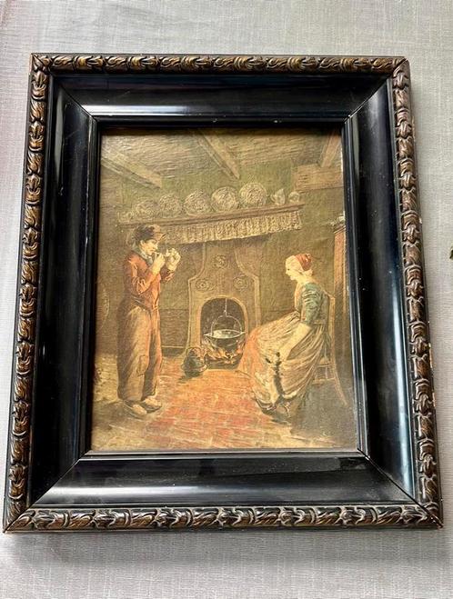 Klassiek Schilderij Interieur met Rokende Man en Vrouw bij V, Antiek en Kunst, Kunst | Schilderijen | Klassiek, Ophalen of Verzenden