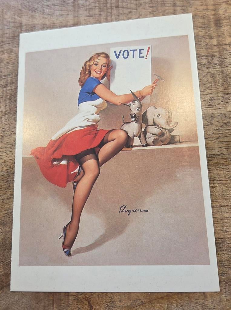 Sexy vrouw moedigt aan om te stemmen, Verzamelen, Ansichtkaarten | Themakaarten, Ongelopen, 1940 tot 1960, Overige thema's, Verzenden