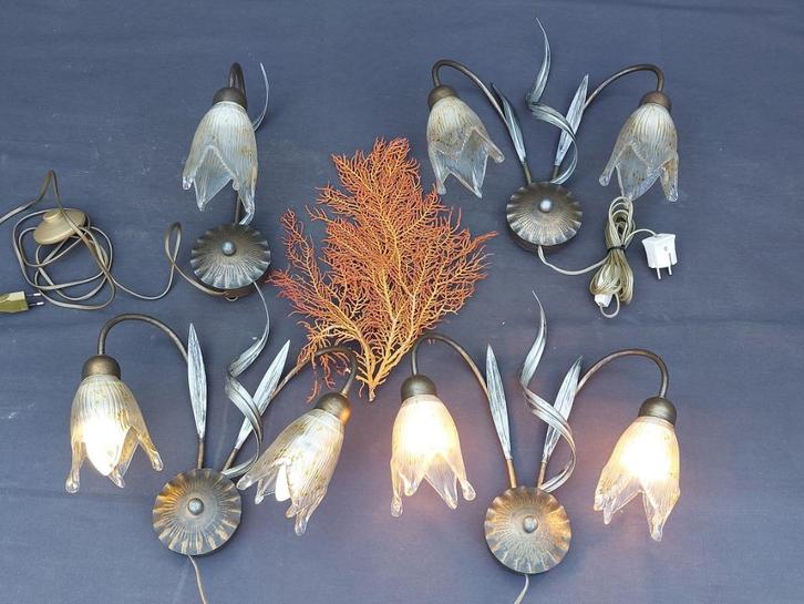 Set Florentijnse Wandlampen Italiaans Regency Vintage, Huis en Inrichting, Lampen | Wandlampen, Gebruikt, Glas, Ophalen of Verzenden