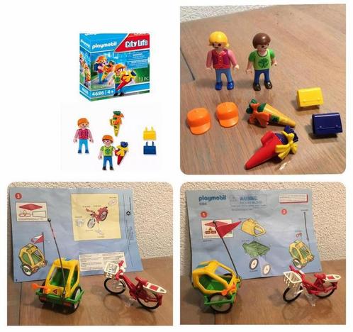 Playmobil set 4686 eerste schooldag 6388 fiets kinderfiets, Kinderen en Baby's, Speelgoed | Playmobil, Zo goed als nieuw, Complete set