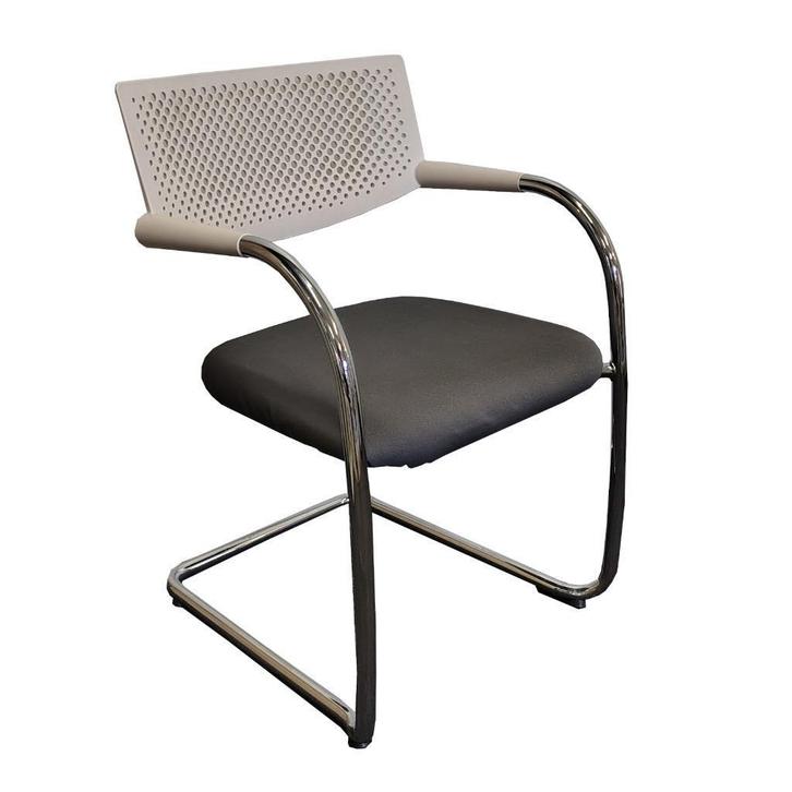 Vitra Visavis Slede Vergaderstoel Wit Donkergrijs Chroom Sta, Huis en Inrichting, Stoelen, Vijf, Zes of meer stoelen, Kunststof