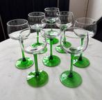 Vintage set 8 groene voet Franse steel wijnglazen alsace, Ophalen of Verzenden, Zo goed als nieuw, Overige typen