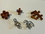 Set van 5 houten en metalen 3D-brein puzzels – Denkspelletje, Ophalen of Verzenden, Minder dan 500 stukjes, Zo goed als nieuw