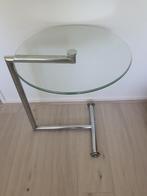 Vintage bijzettafel chroom glas, Huis en Inrichting, Ophalen, Gebruikt, Rond, Glas