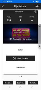 K3 originals 11 oktober, Tickets en Kaartjes, Twee personen