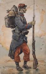 Aquarel van een infanteriesoldaat, Ophalen of Verzenden