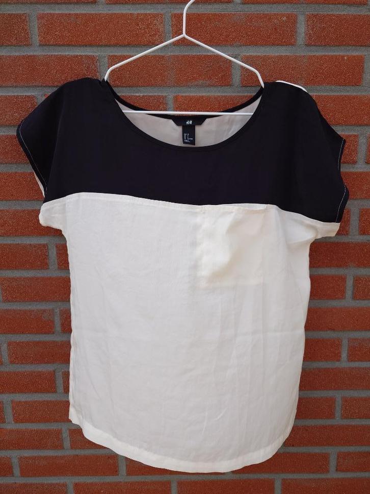 zwart wit blouse top shirt van h&m maat 34, Kleding | Dames, Tops, Zo goed als nieuw, Maat 34 (XS) of kleiner, Wit, Korte mouw