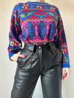 Kleurrijke vintage trui, S/M. Patroon 90s 80s statement, Overige kleuren, Verzenden, Vintage, Maat 36 (S)