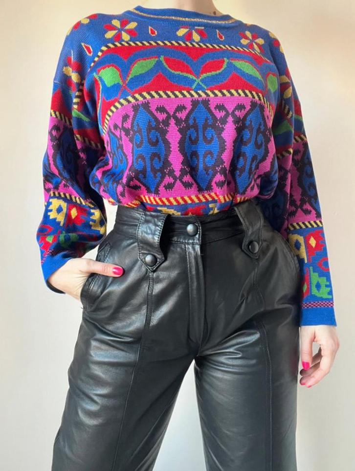 Kleurrijke vintage trui, S/M. Patroon 90s 80s statement, Kleding | Dames, Truien en Vesten, Gedragen, Maat 36 (S), Overige kleuren