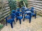 9 blauwe  kunststof Jardin stoelen, Kunststof, Gebruikt, Ophalen of Verzenden, Stapelbaar