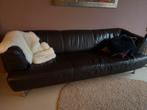 Leren donkerbruine bank, 240 x 90. 70 hoog, Huis en Inrichting, Banken | Bankstellen, Ophalen, Gebruikt, Driepersoons, Rechte bank