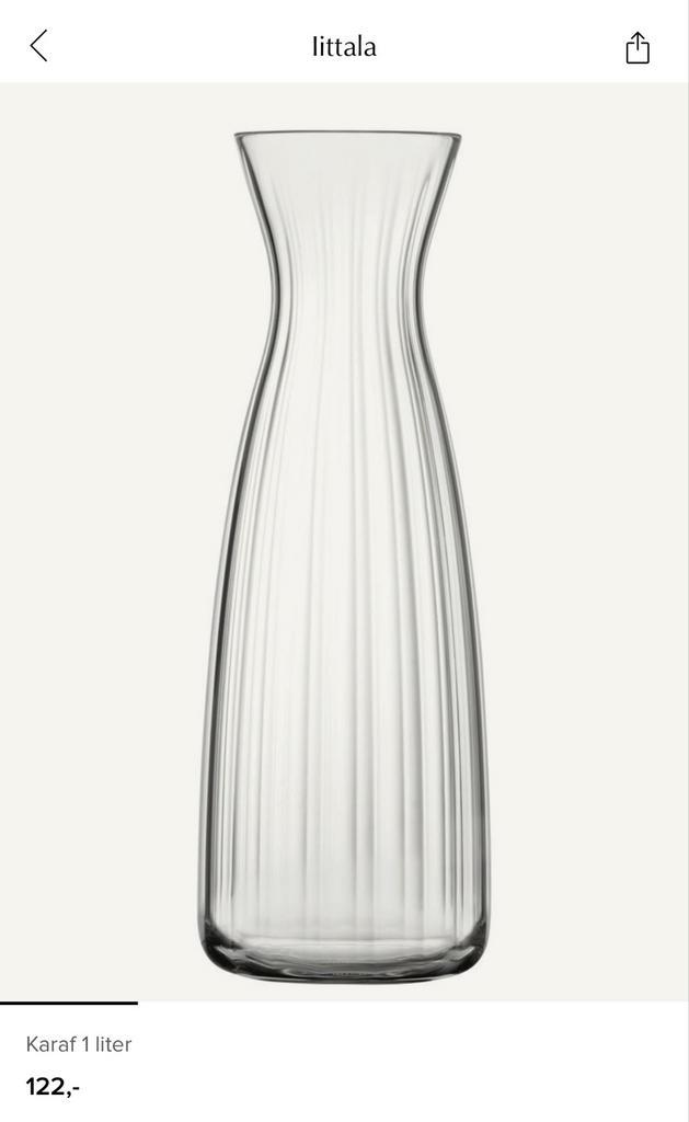 Iittala Karaf - Elegant Design, Huis en Inrichting, Woonaccessoires | Vazen, Zo goed als nieuw, Wit, Minder dan 50 cm, Glas, Ophalen of Verzenden
