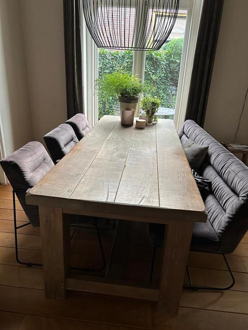 Stoere industriële eethoek met bank en 3 stoelen, Huis en Inrichting, Complete eetkamers, Gebruikt, Ophalen