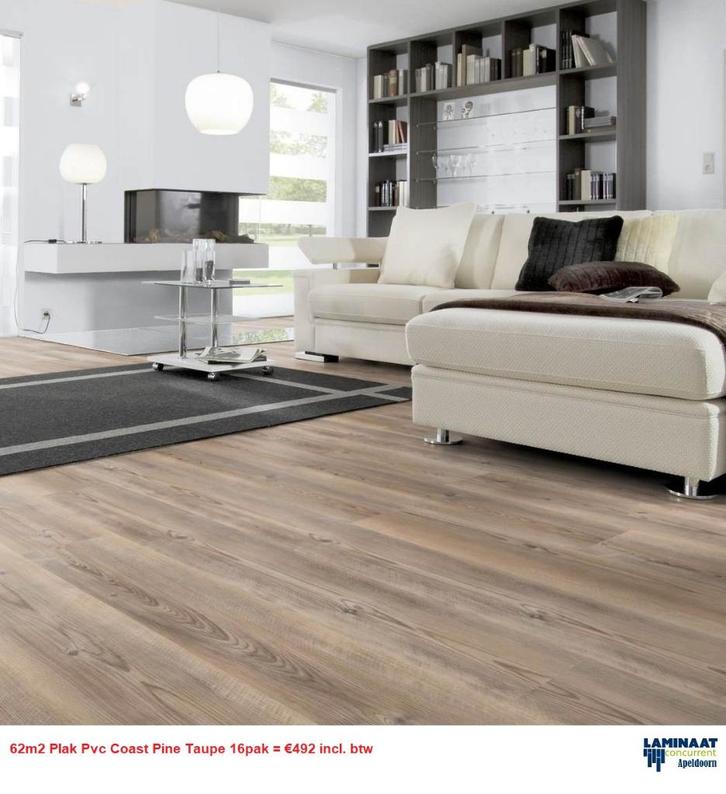 62m2 Plak Pvc Coast Pine Taupe 16pak = €492 incl. btw, Huis en Inrichting, Stoffering | Vloerbedekking, Nieuw, Laminaat, Beige