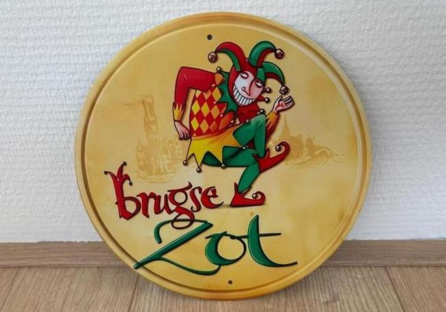 Prachtig vintage rond Brugse Zot bord (20x20), Verzamelen, Biermerken, Zo goed als nieuw, Reclamebord, Plaat of Schild, Overige merken
