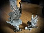Set 2x Haan Beeldje Kemphanen dier vogel zilver metaal groot, Verzenden