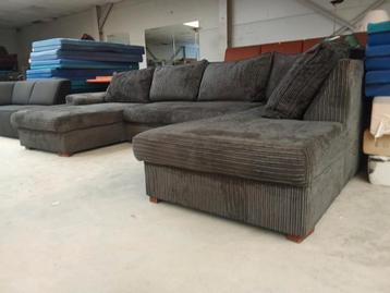 Grote antraciet ribstof U-bank 330x210x170cm beschikbaar voor biedingen