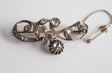 14 krt gouden broche met roosgeslepen diamanten beschikbaar voor biedingen