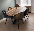 6 Suède Eetkamerstoelen in Olijf, Antraciet en Oker, Ophalen, Overige kleuren, Zo goed als nieuw, Vijf, Zes of meer stoelen