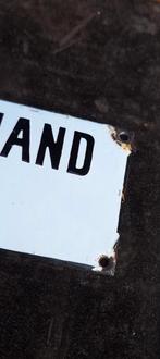 Antiek zwart wit emaille tekstbord uit de bus of tram🚊🚌, Reclamebord, Gebruikt, ., Ophalen of Verzenden